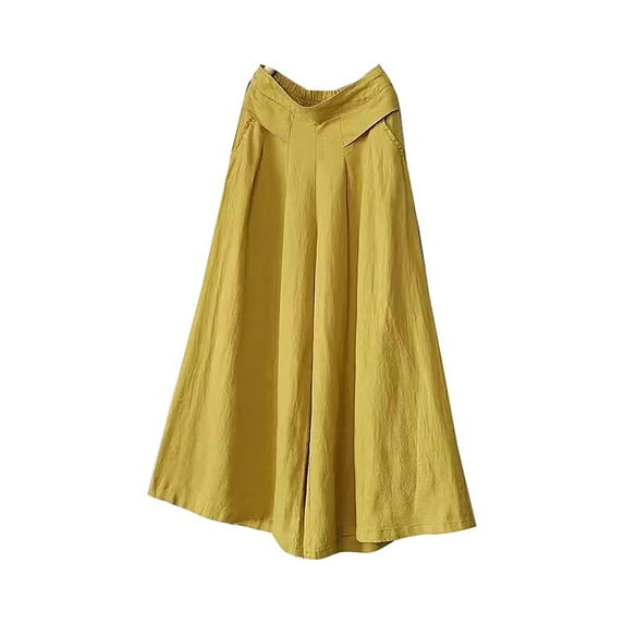 Women's Cotton Linen Wide Leg Pants - Loose Fit, High Waist, Summer Casual - Elastic Waist - M-XXXL