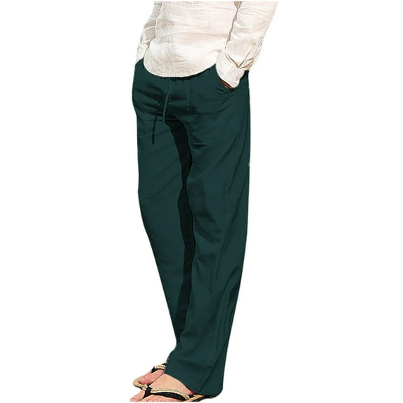 Women's Cotton Linen Wide Leg Pants Plus Size Tie Ankle Length Trousers with Pockets Winter Casual Solid Color Comfy Pant