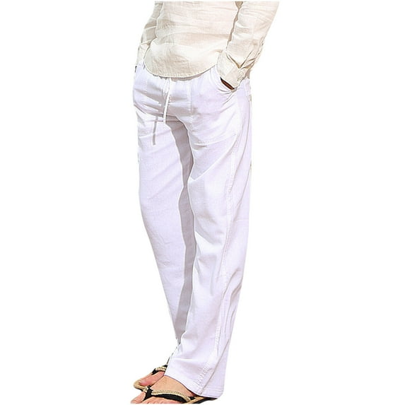 Women's Cotton Linen Wide Leg Pants Plus Size Tie Ankle Length Trousers with Pockets Winter Casual Solid Color Comfy Pant