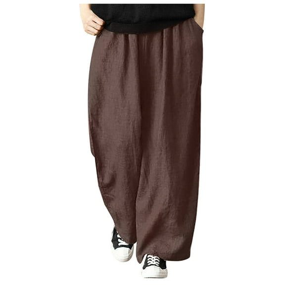Women's Cotton Linen Wide Leg Pants Summer Loose Casual Straight Bloomers