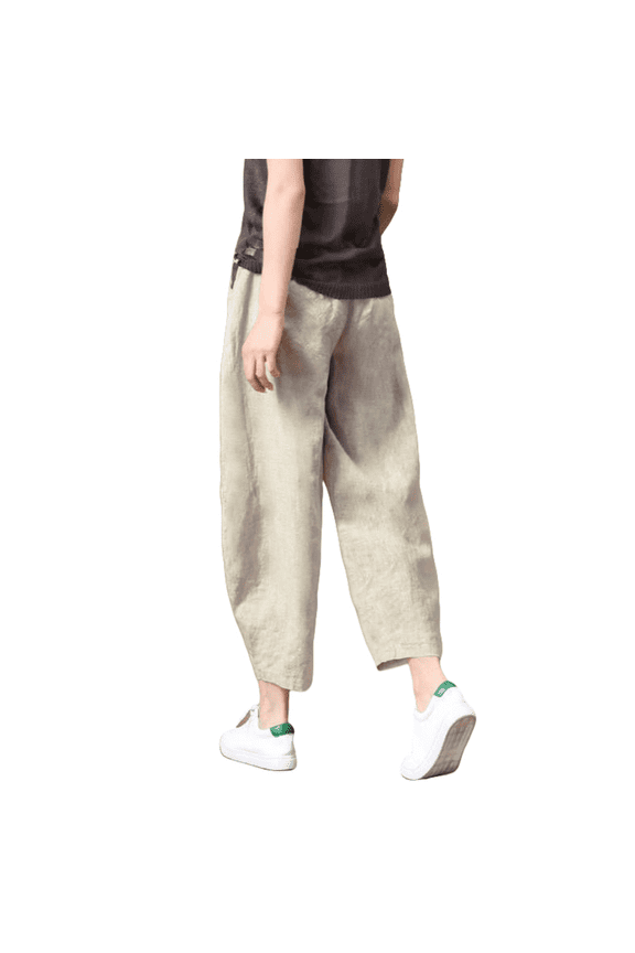 Women's Cotton Linen Wide-legged Pants Loose Harem Pants Linen Casual Cropped Pants