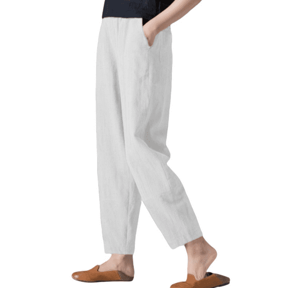 Women's Cotton Linen Wide-legged Pants Loose Harem Pants Linen Casual Cropped Pants