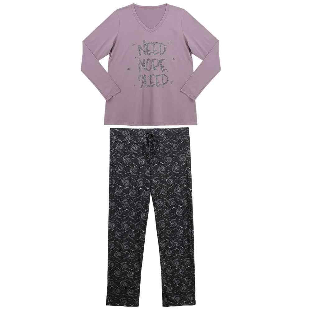 Solid Color Long Sleeve Loose Long Pants Pajama Set