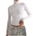 thumbnail image 1 of Women's Cotton Long Sleeve Tops Basic Turtleneck Lightweight Soft T Shirts Slim Fit Stretchy Blouses, 1 of 2