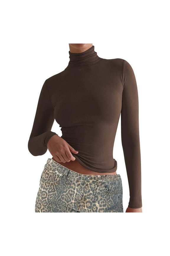 Women's Cotton Long Sleeve Tops Basic Turtleneck Lightweight Soft T Shirts Slim Fit Stretchy Blouses