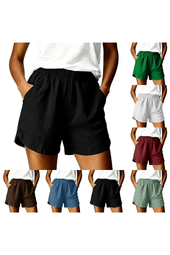 Women's Cotton Loose Casual Shorts with Pockets, Elastic Waist Comfy Fit, Functional Side Pockets for Daily Wear, Soft Stretch Summer Bottoms for Walking, Travel, | TruBelle,Black L
