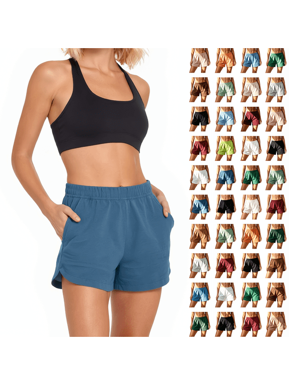 Women's Cotton Loose Casual Shorts with Pockets, Elastic Waist Solid Color, Soft Comfortable, Summer Outdoor Daily Wear, Womens | VerBelle,Green 2XL