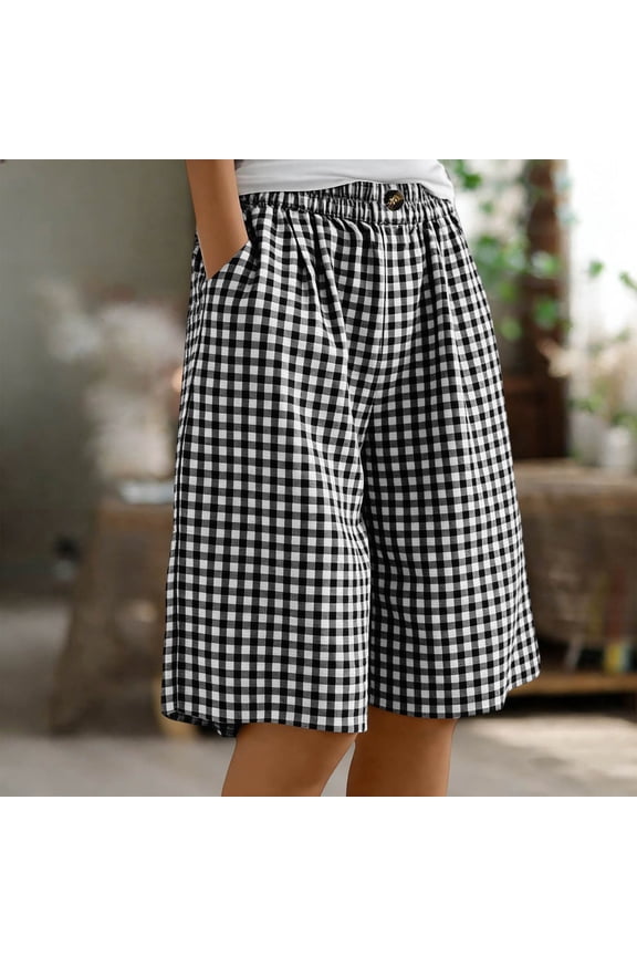 Women's Cotton Loose Fit Straight Wide Leg Pants with Pockets, Elastic Waist Drawstring Casual Trousers, Solid Color Lightweight Summer Pants for Garden Beach Travel, Womens