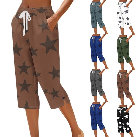 Women's Cotton Loose Straight Pants with Pockets, Mid Elastic Waist Drawstring, Side Slits Buttoned, Casual Business Beach Lounge Capri Pants | VerBelle,Mint Green S
