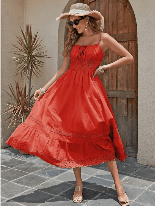 embroidered cotton maxi dress product info and reviews Strawberry Wine Maxi Dress Blush / M