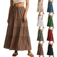 thumbnail image 1 of Women's Cotton Maxi Skirt, High Waist Elastic Lace-Up A-Line Swing Skirt, Bohemian Long Skirt for Beach, Vacation and Summer,Army Green,L, 1 of 9