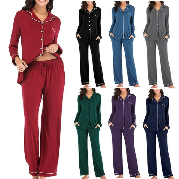 Wovilon Women's Cotton Modal Long-Sleeve Shirt and Full-Length Bottom Pajama Set