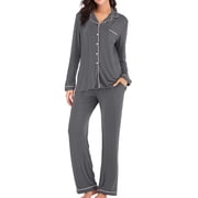 Wovilon Womens Cotton Modal Long-Sleeve Shirt -Length Bottom Pajama Set