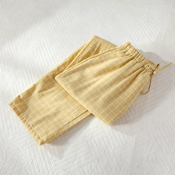 Women's Cotton Muslin Pajama Pants - Summer Spring Checkered Loose Full Length Sleep Pants