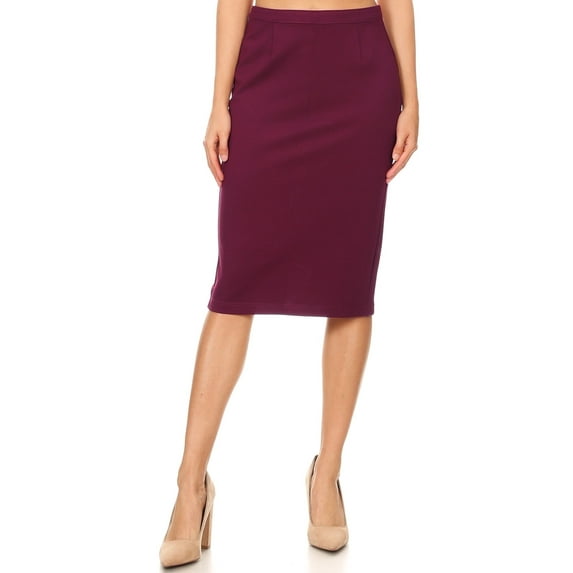 Be-Girl Women' s Classic Knitted Knee Length Skirt-SG-77461-Burgundy