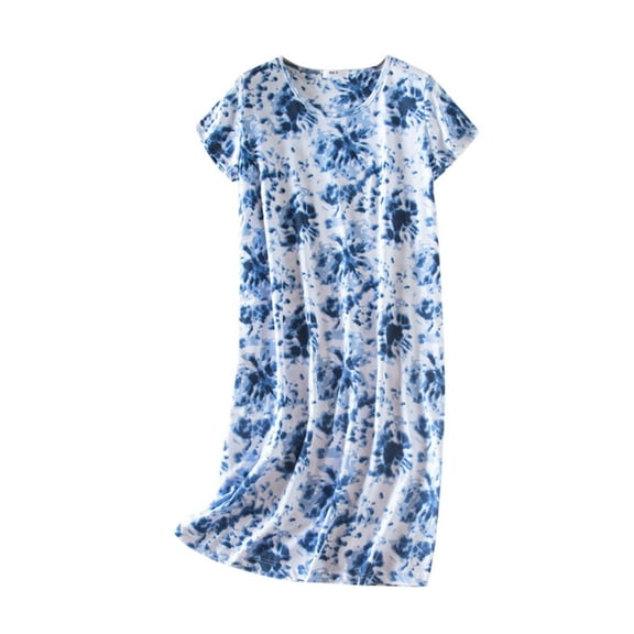 Women's Cotton Nightgown Sleepwear Button down Nightgown Short Sleeves Shirt Casual Dress Sleep for Women Print Sleepdress Nightgown Dress for Women Womens Cotton Nightshirts Night Gown Womens