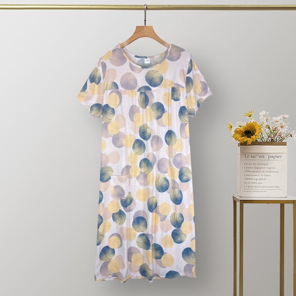 Women's Cotton Nightgown Sleepwear Short Sleeves Nightshirt Cotton Silk Women's Summer Thin Short Sleeved Sweet Loose Plus Size Dress Nightgowns for Women Soft Cotton Orange One Size