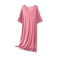 thumbnail image 1 of Women's Cotton Nightgowns Loose Solid Color Summer Short Ruffled Sleeves Crew Neck Cozy Elastic Casual Sleep Dress for Daliy House, 1 of 3