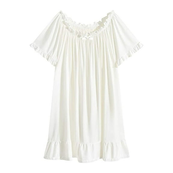 Women's Cotton Nightgowns Vintage Lightweight Gown Sets Short Sleeve Princess Nightdress