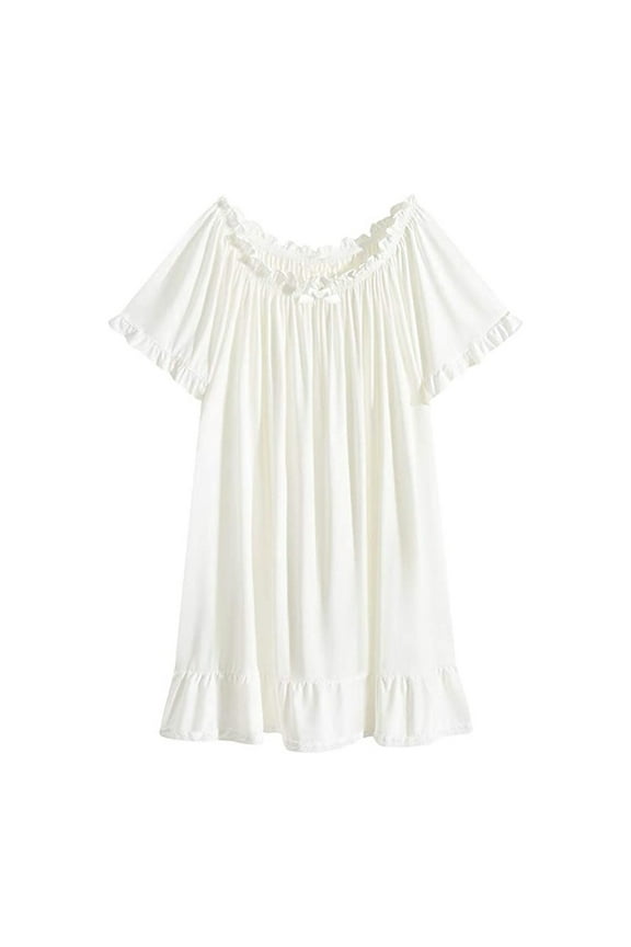 Women's Cotton Nightgowns Vintage Lightweight Gown Sets Short Sleeve Princess Nightdress