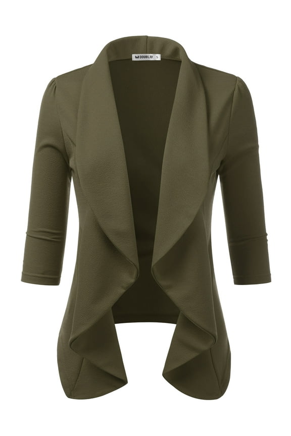 Women's Cotton No-Buckle Open Front Solid Blazer Jacket Suits OLIVE XL