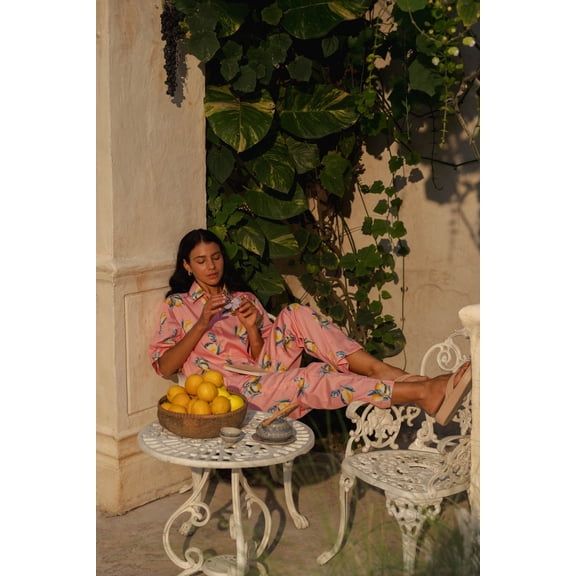Women's Cotton Oversized Pyjama Set Cute Lemon Print Sleepwear Soft Comfy PJs Set