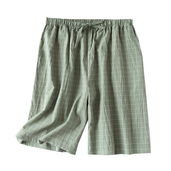 Women's Cotton Pajama Shorts with Pockets Plaid Drawstring Elastic Waist Shorts Comfortable Sleepwear Shorts (XL, Green)