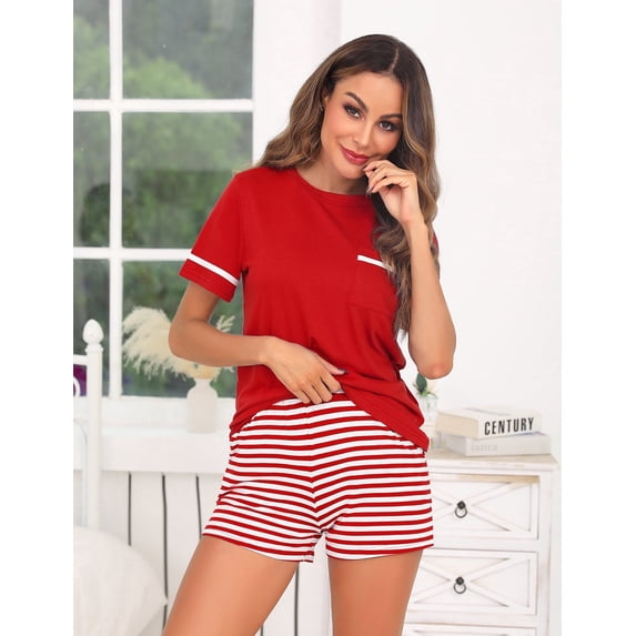Women's Cotton Pajamas Set Round Neck Short Sleeve and Shorts Pajama Set for Women 2 Pieces Summer Short Sleepwear Sets Soft Loungewear Set for Women, S-XXL