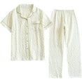 thumbnail image 1 of Women's Cotton Pajamas Set Short Sleeve Sleepwear Button-Down Nightwear Long Pants Pj Lounge Sets Pajamas, 1 of 9