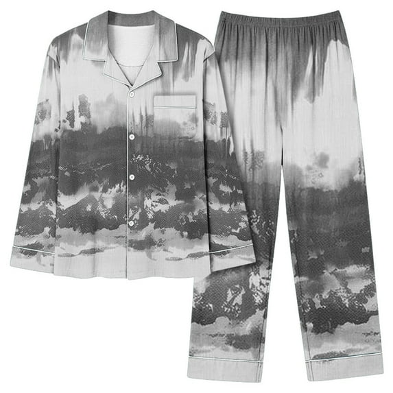 Women's Cotton Pajamas Sets Long Sleeve Sleepwear Button Down Loungewear Fall Lapel Flower Print Pjs 2 Piece Suits (Gray M)