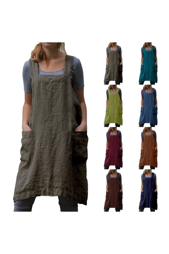 Women's Cotton Pinafore Dress with Adjustable Straps Versatile Apron Style for Garden and Casual Wear