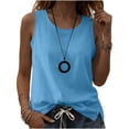 thumbnail image 1 of Women's Cotton Plain Tank Top Summer Flowy Crew Neck Sleeveless Tee Tanks Loose Fit Casual Layering and Everyday Wear Blouses Light Blue, 1 of 6