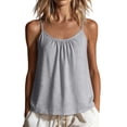 thumbnail image 1 of Women's Cotton Pleated Spaghetti Strap Tank Top Summer Adjustable Strap Scoop Neck Cami Tank Loose Fit Sleeveless Going Out Tops Gray, 1 of 7