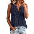 thumbnail image 1 of Women's Cotton Pleated Tank Top Summer Comfy Crew Neck Button Down Tee Tank Loose Fit Casual Sleeveless Daily Wear Shirts Navy, 1 of 7