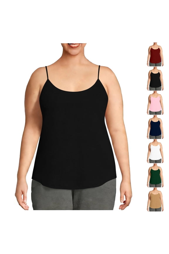 Women's Cotton Plus Size Adjustable Spaghetti Strap Camisoles Scoop Neck Soft Casual Year-Round Undershirts (1X-5X), #03 Black 3XL
