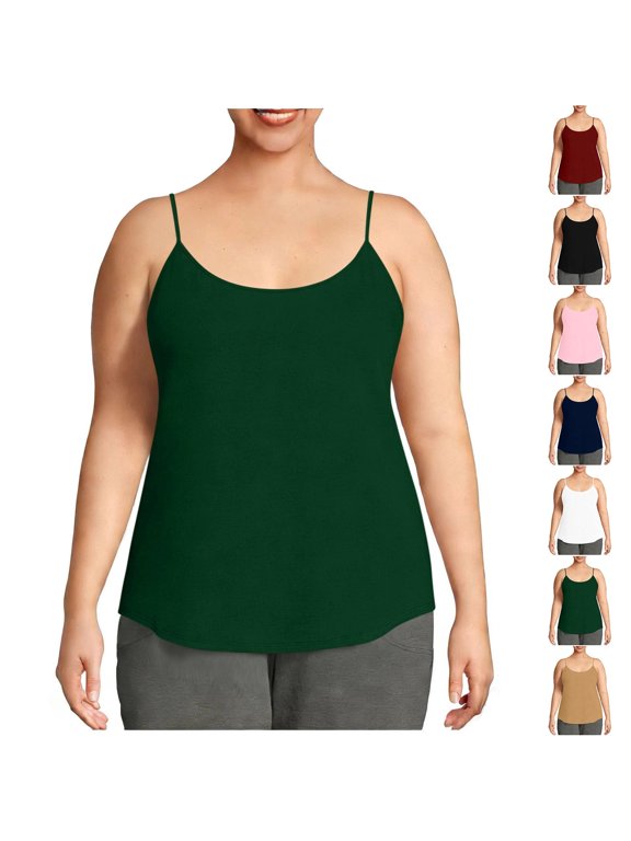 Women's Cotton Plus Size Adjustable Spaghetti Strap Camisoles Scoop Neck Soft Casual Year-Round Undershirts (1X-5X), #03 Green 3XL