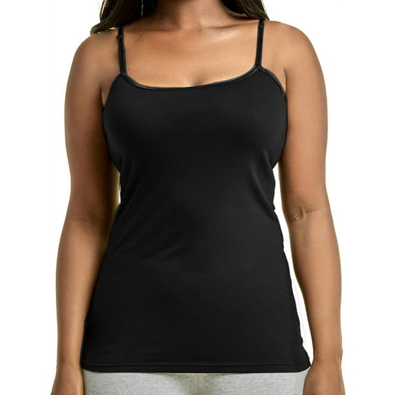 Women's Cotton Plus Size Camisole Tank Top, Black 2 Pack X-Large