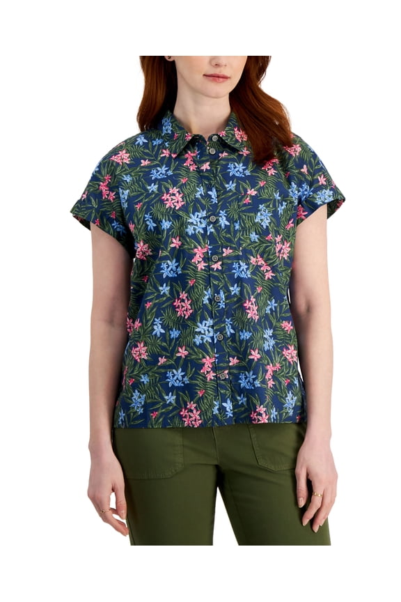Women's Cotton Printed Camp Shirt Rihanna Blue S
