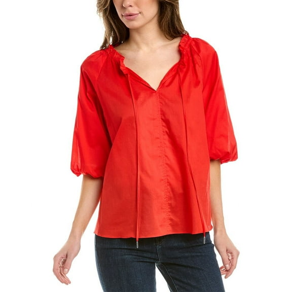 Women's Cotton Puff-Sleeve Peasant Top Scarlet Apple S