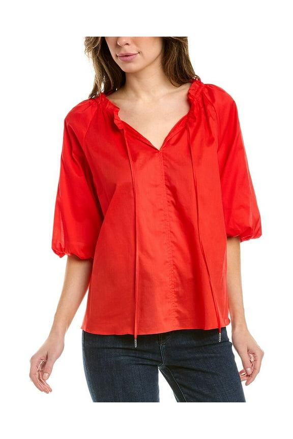 Women's Cotton Puff-Sleeve Peasant Top Scarlet Apple S
