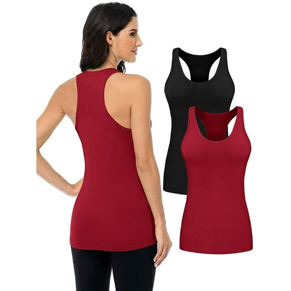 Women's Cotton Racer Back Tank Top Moderate Length Cmiaole,2-Packs