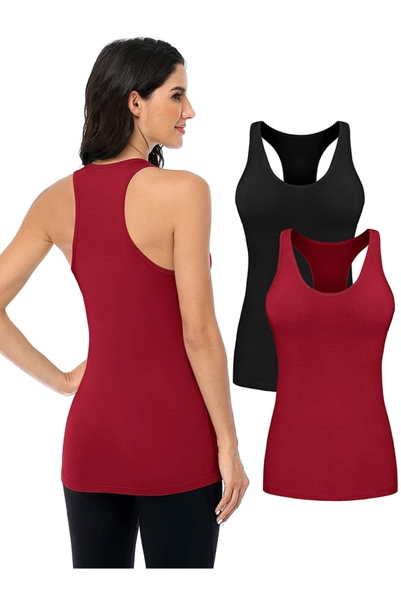 Women's Cotton Racer Back Tank Top Moderate Length Cmiaole,2-Packs