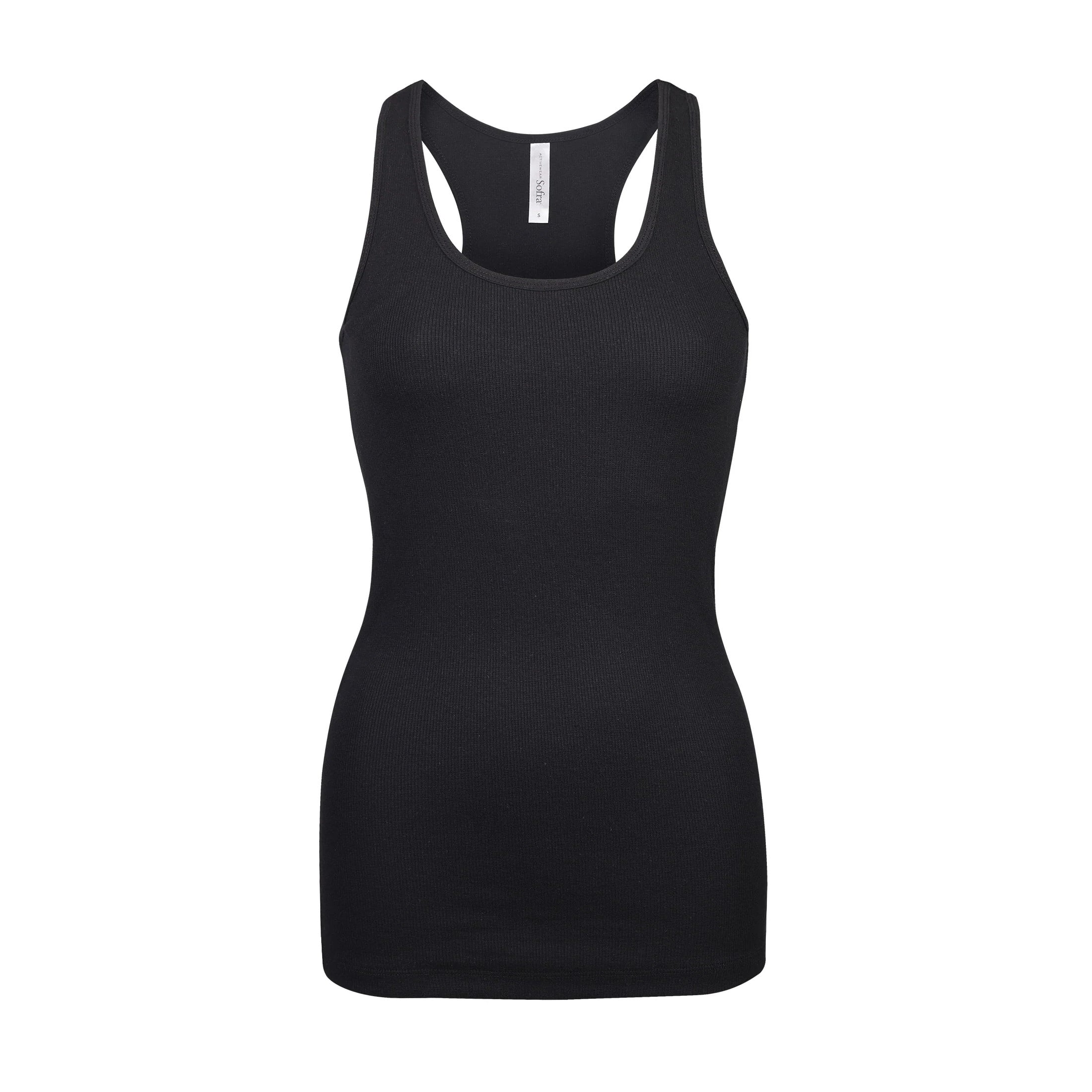 Women's Cotton Ribbed Knit Racerback Tank Top, Black, M, 1 Piece ...