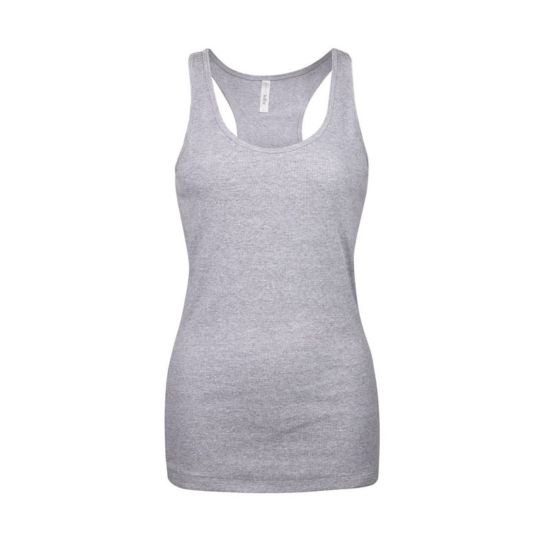 Women's Cotton Ribbed Knit Racerback Tank Top, Heather Grey