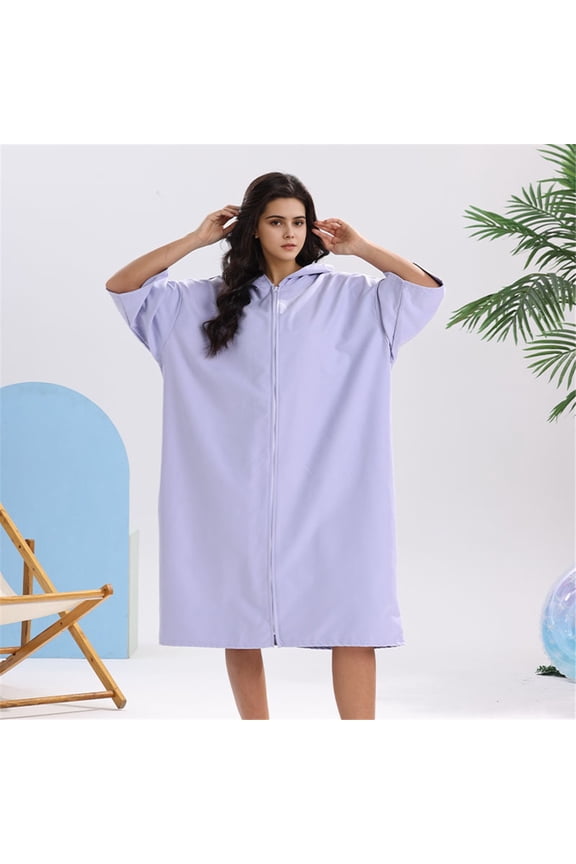 Women's Cotton Robe Lightweight Sleeve Zip Front Robes Soft Knee Length Bathrobe Housecoat Surfing Speed Drying Bathrobe Cloak