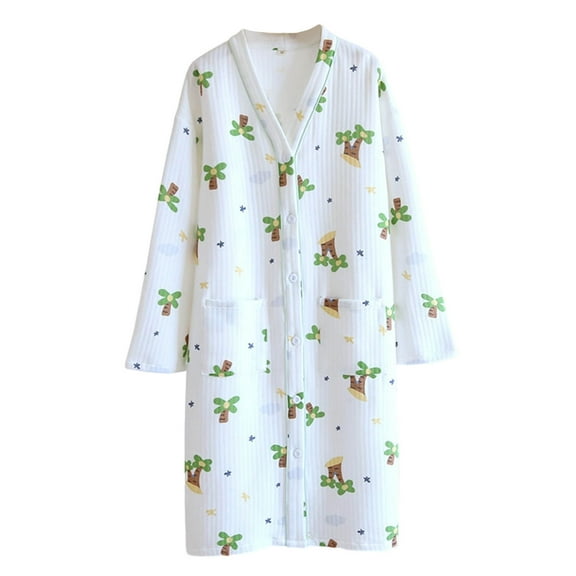 Women’s Cotton Robe Long Sleeve Floral Bathrobe Soft Lightweight Loungewear Sleepwear Nightgown for Women
