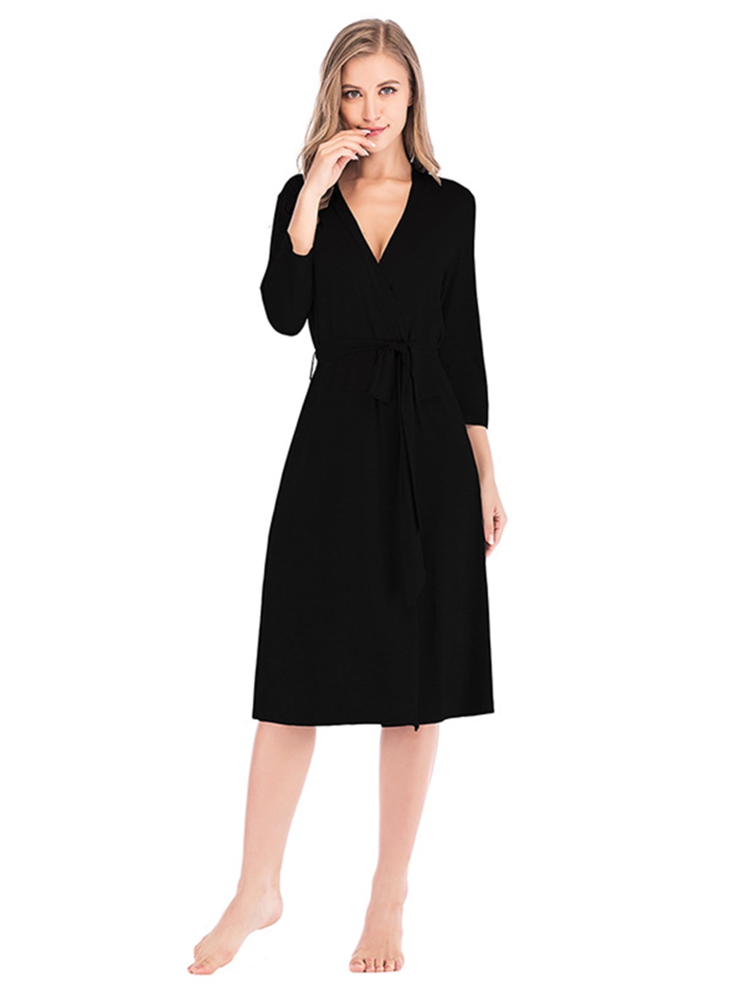 Women's Cotton Robes Lightweight Sleepwear with 3/4 Sleeves Knee Length