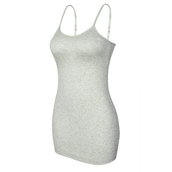 Women's Cotton Round Neck Long Camisoles With Adjustable Straps Tank Tops