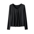 thumbnail image 1 of Women's Cotton Shirts Round Neck Solid Color Base Shirt Casual Thin Loose Blouses with Inner Long Sleeved Pullover Top Black 3XL, 1 of 4