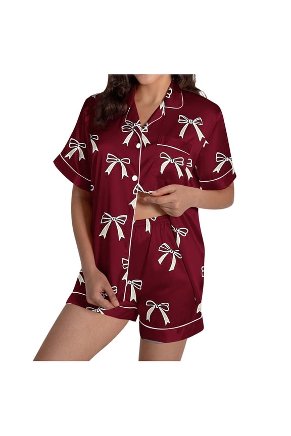 Women's Cotton Short Sleeve Pajama Set - 2 Piece Button-Down Tops & Shorts Lounge Sleepwear, Soft Knit Pjs for Pajama Parties Bridal Sleepovers
